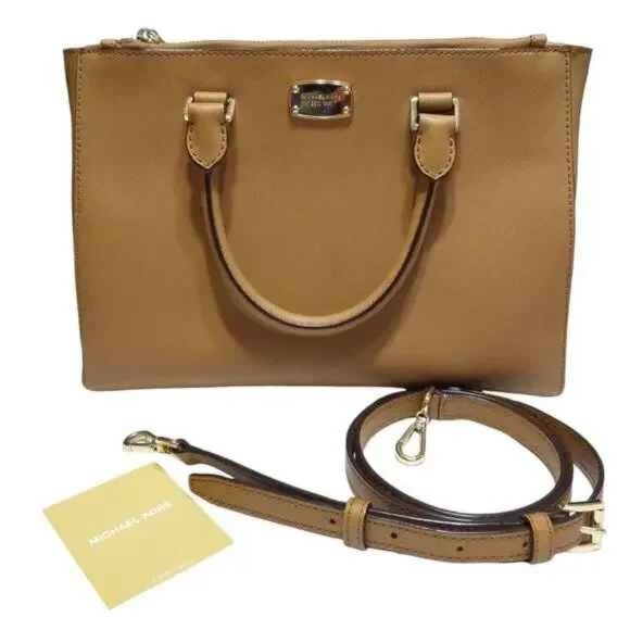 Michael Kors Kellen Medium Leather Satchel Brown - NWT - Picture 1 of 15